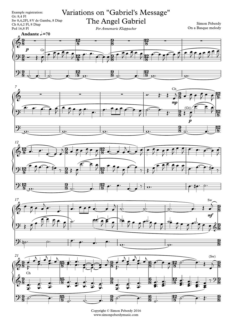 Organ Variations on Gabriel's Message (The Angel Gabriel from Heaven Came) Christmas organ music by image number null