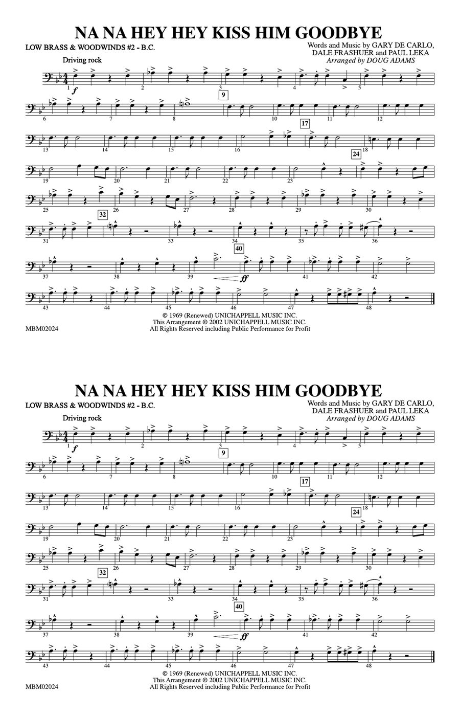 Na Na Hey Hey Kiss Him Goodbye: Low Brass & Woodwinds #2 - Bass Clef