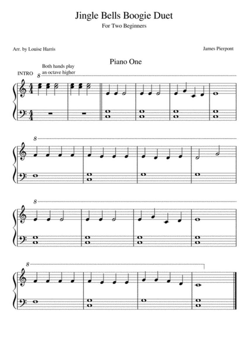 Jingle Bells Piano Duet. Boogie style for two beginners pianists. No verse. image number null