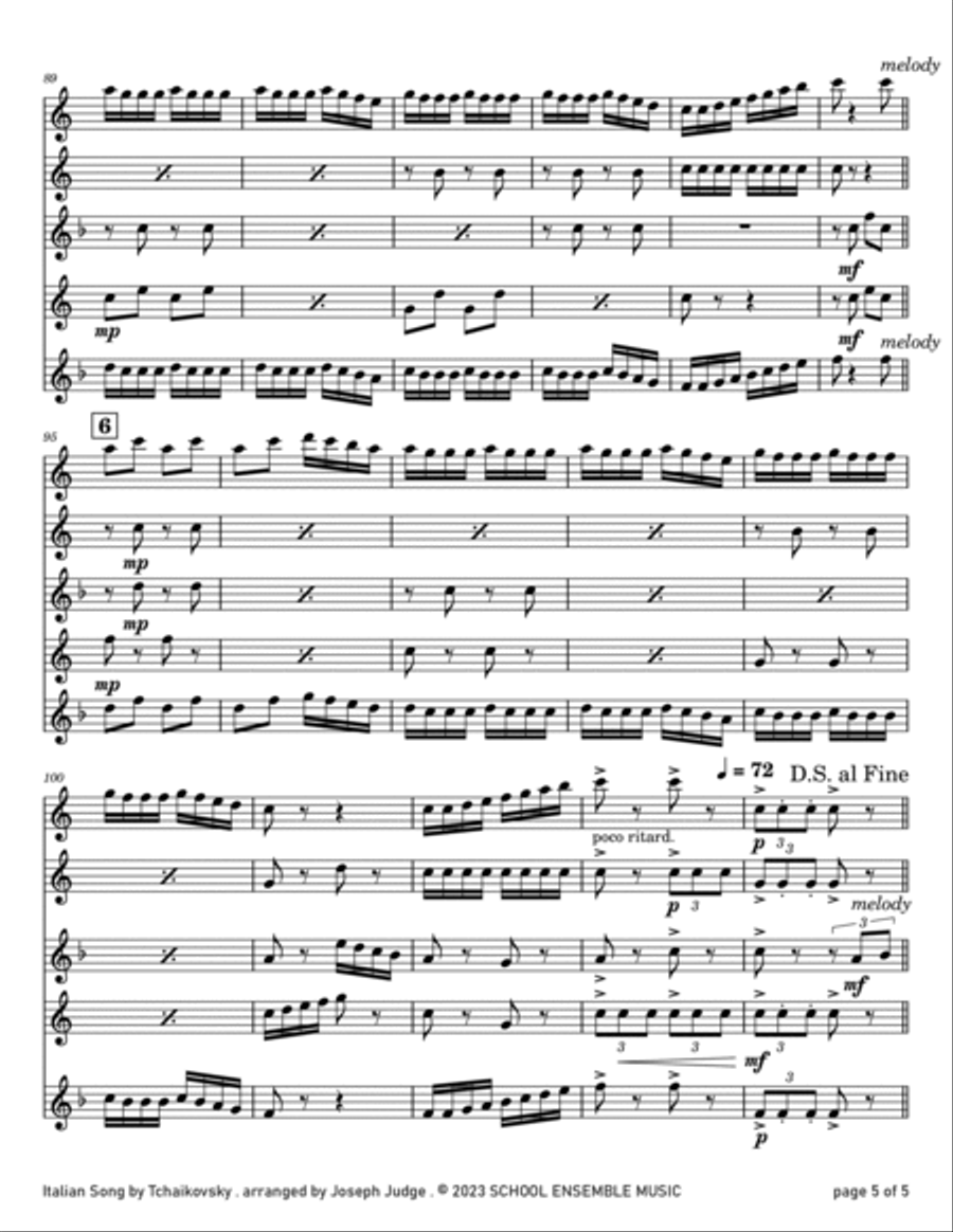 Italian Song by Tchaikovsky for Saxophone Quartet in Schools Saxophone Quartet scores gallery preview page 5