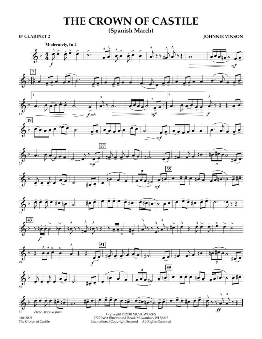 The Crown Of Castile - Bb Clarinet 2 Concert Band scores gallery preview page 1