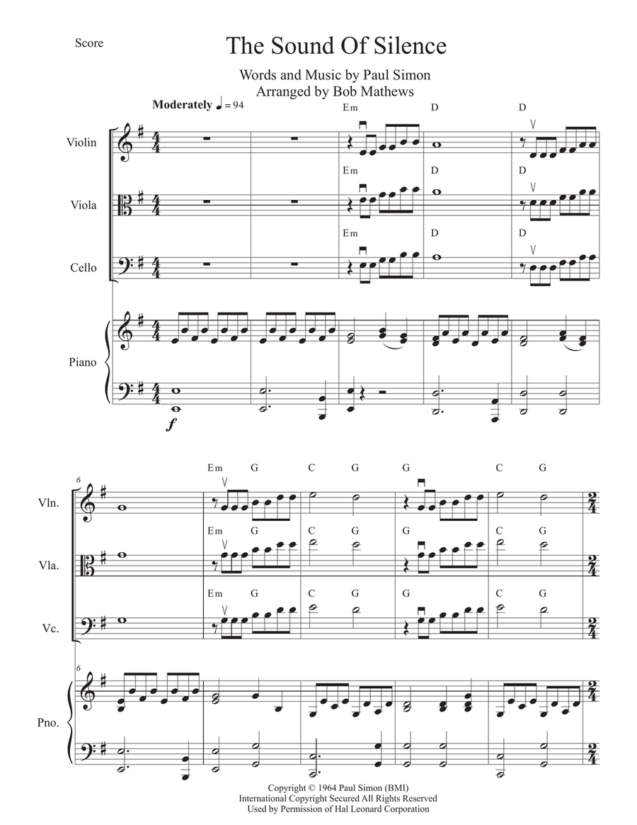 The Sound Of Silence The Sound Of Silence String Quartet scores gallery preview page 1