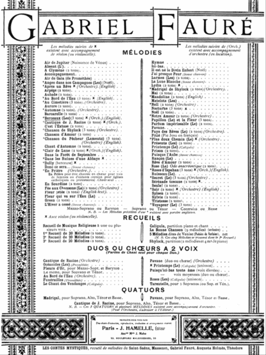 Les Berceaux Op.23, No.1 (mezzo/bar) (voice & Piano) Voice scores gallery preview page 1