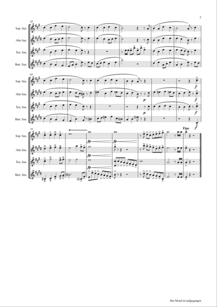 Der Mond ist aufgegangen - German Folk Song - Saxophone Quartet Saxophone Quartet scores gallery preview page 3