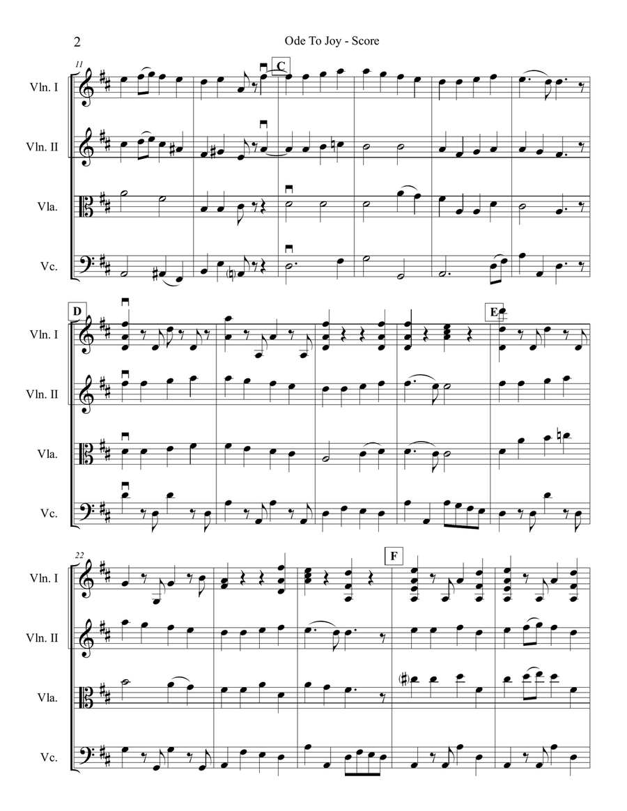 Ode To Joy for String Quartet String Quartet scores gallery preview page 2
