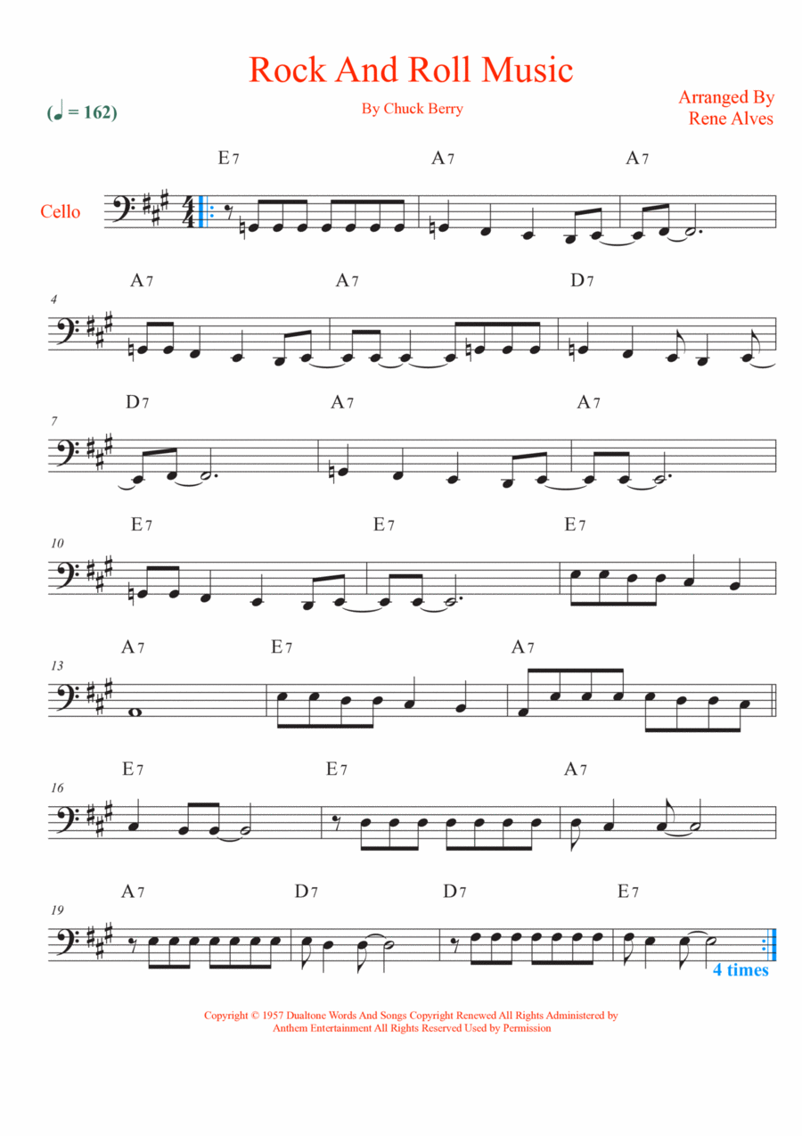 Rock And Roll Music Rock And Roll Music Cello Solo scores gallery preview page 1