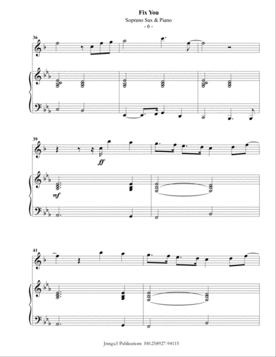 Fix You Soprano Saxophone scores gallery preview page 6