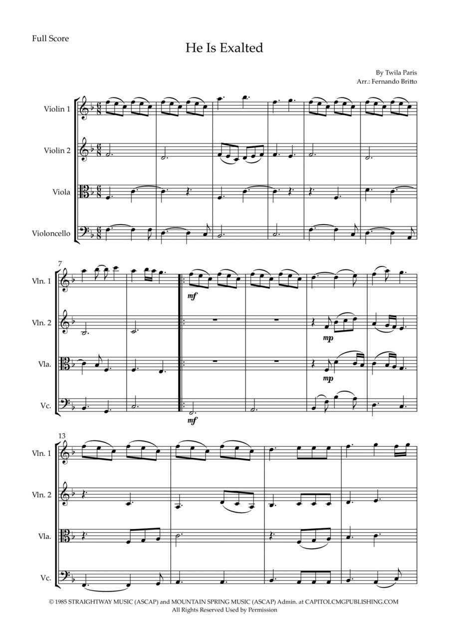 He Is Exalted String Quartet scores gallery preview page 1