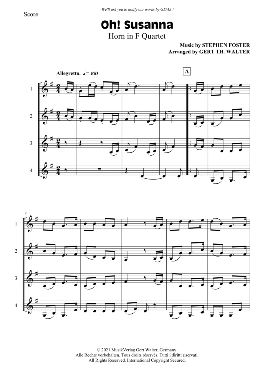 Oh! Susanna Oh! Susanna Horn scores gallery preview page 1