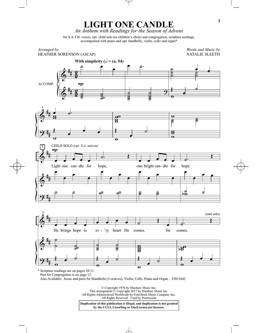Light One Candle 4-Part scores gallery preview page 1