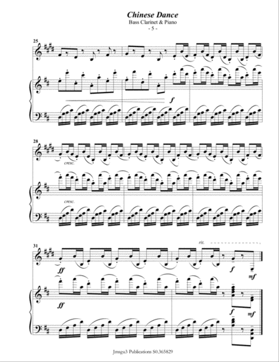 Tchaikovsky: Chinese Dance from Nutcracker Suite for Bass Clarinet & Piano Bass Clarinet scores gallery preview page 6