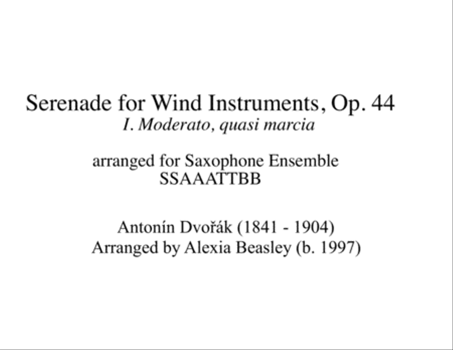 Serenade for Wind Instruments, Op. 44 for Saxophone Ensemble Woodwind Quartet scores gallery preview page 1