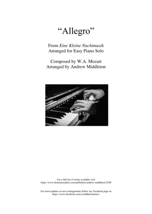"Allegro" from Eine Kleine Nachtmusik arranged for Easy Piano