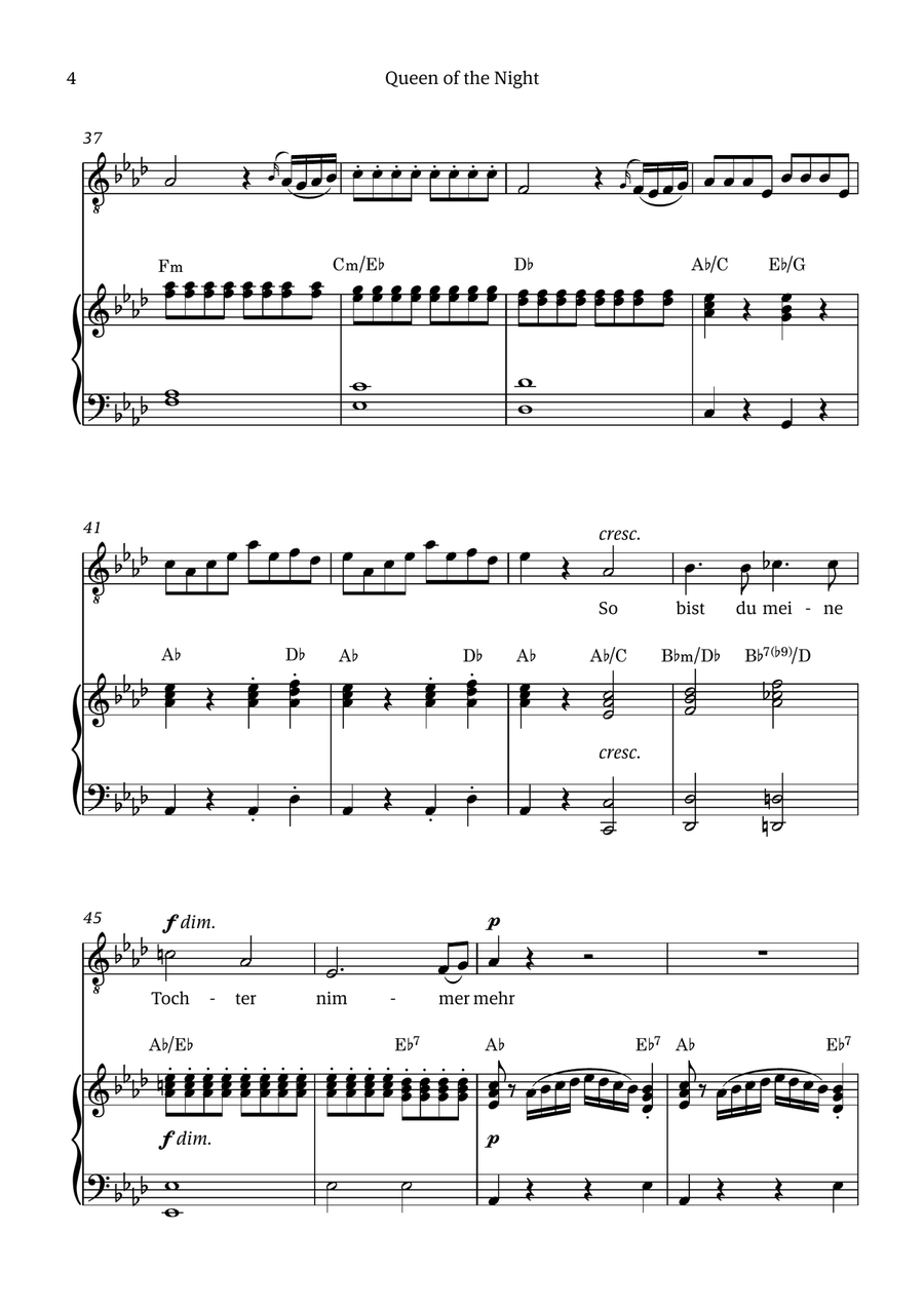 Queen of the Night (aria) - for TENOR in F minor (with chords) Chamber Music scores gallery preview page 4