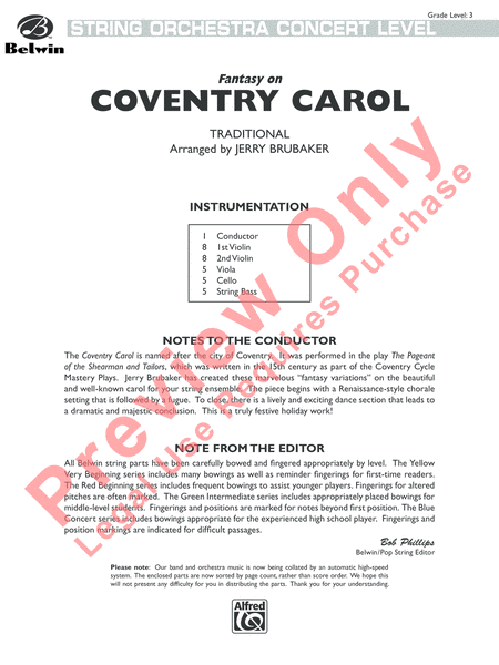 Coventry Carol, Fantasy on