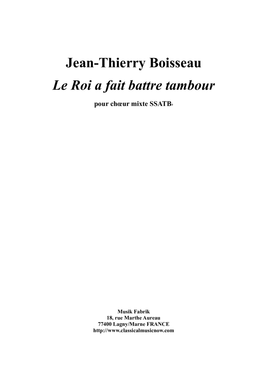 Book cover for "Le Roi a fait battre tambour" for SSATB mixed chorus