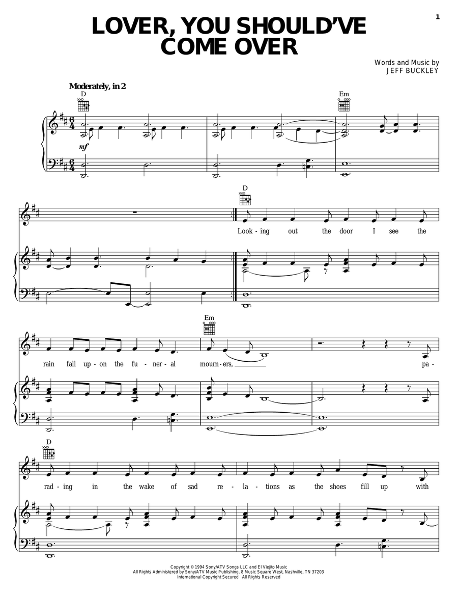 Lover, You Should've Come Over Piano, Vocal, Guitar scores gallery preview page 1