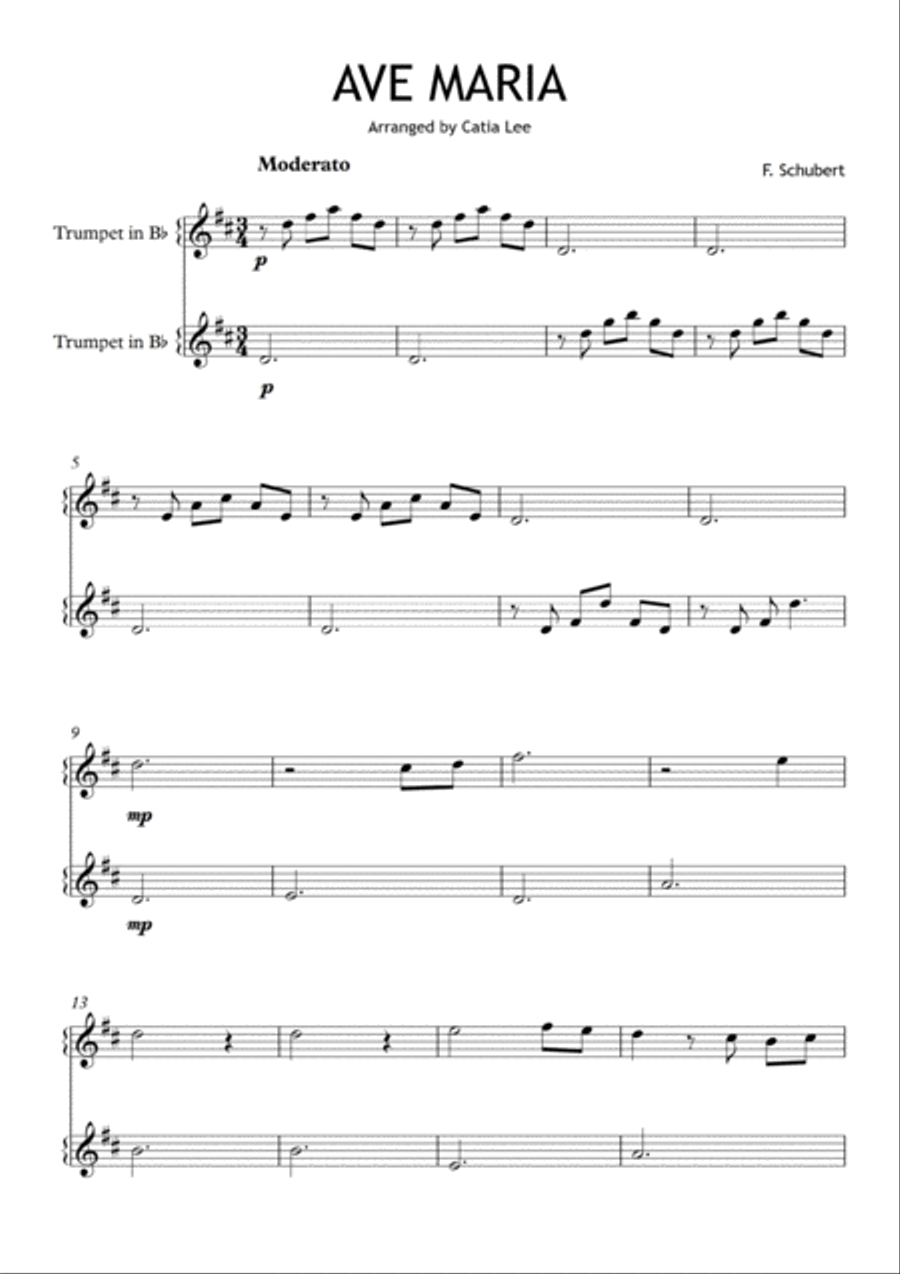 Ave Maria - Schubert for Trumpet duet - D major Trumpet Duet scores gallery preview page 2