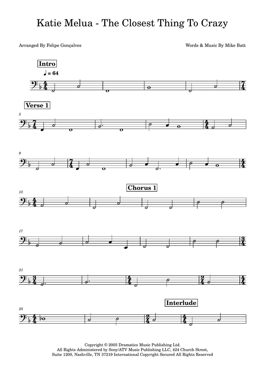 The Closest Thing To Crazy Bass Guitar scores gallery preview page 1