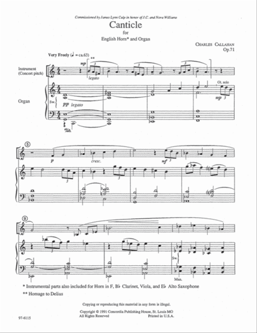 Canticle for English Horn and Organ