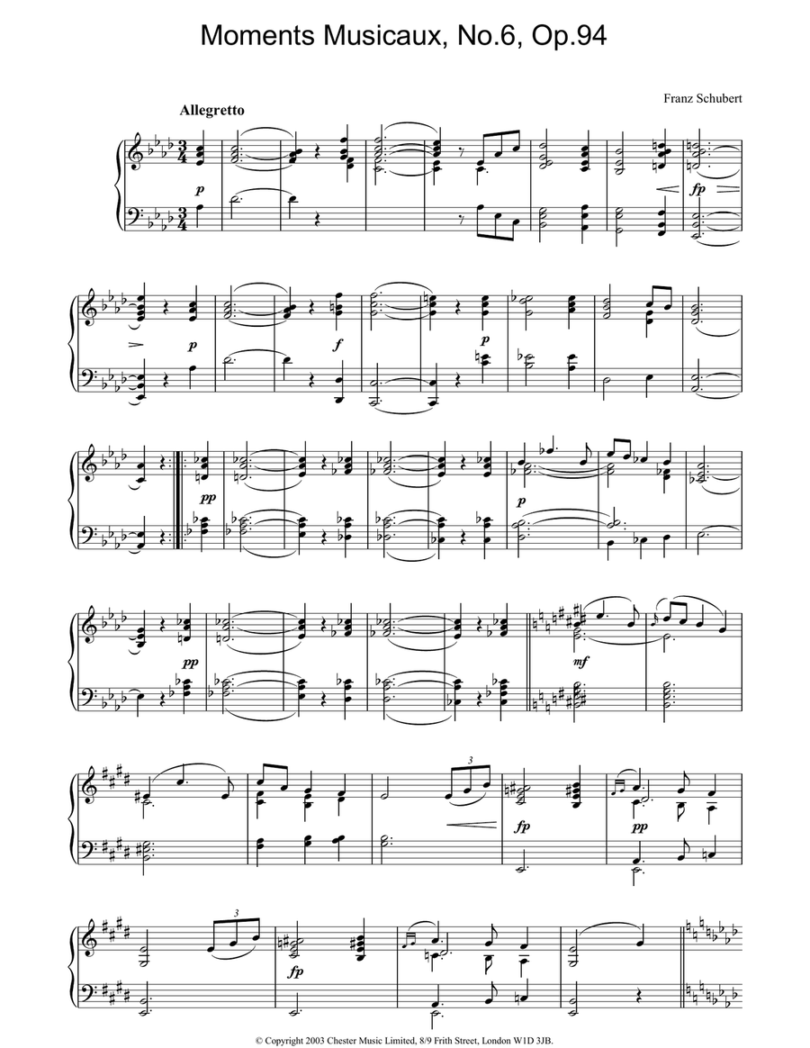 Moments Musicaux, No.6, Op.94 Piano Solo scores gallery preview page 1