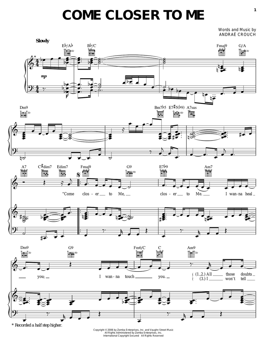 Come Closer To Me Piano, Vocal, Guitar scores gallery preview page 1