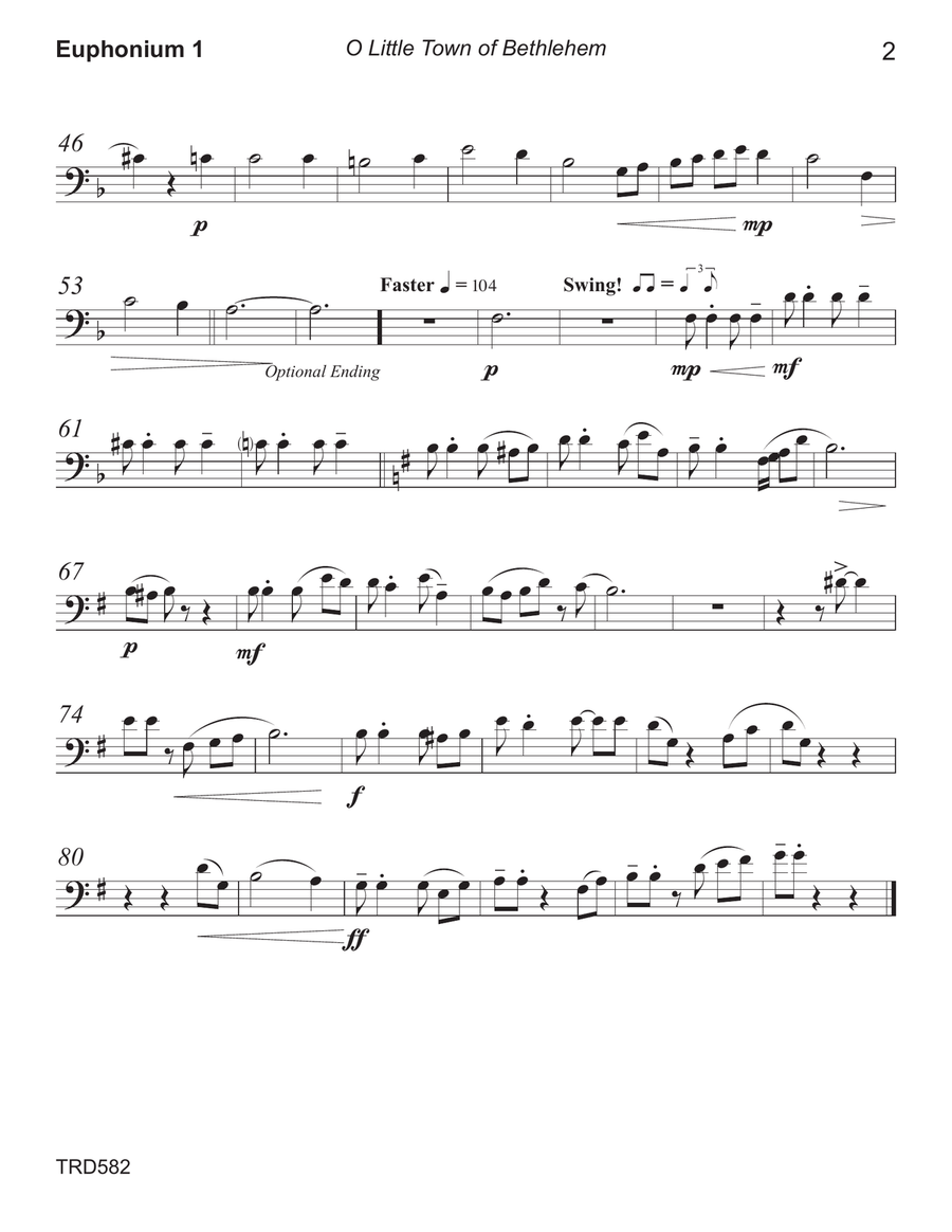 O LITTLE TOWN OF BETHLEHEM - EUPHONIUM/TROMBONE DUET (unaccompanied) Brass Duet scores gallery preview page 4