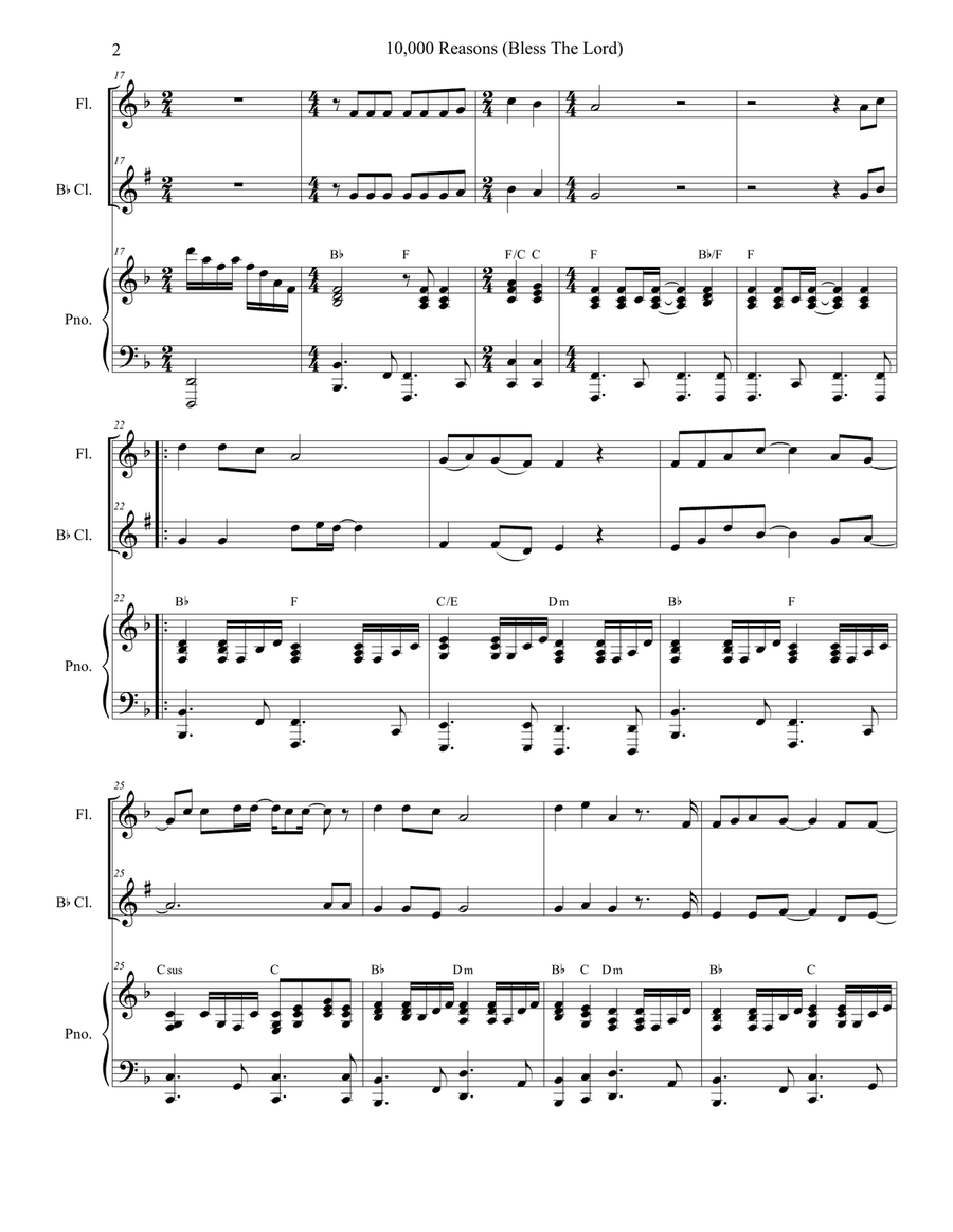10,000 Reasons (Bless The Lord) Woodwind Duet scores gallery preview page 2