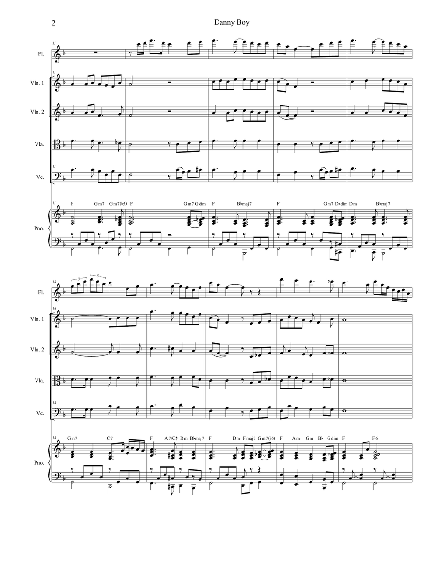 Danny Boy (Funeral Version) (String Quartet and Piano) String Quartet scores gallery preview page 2