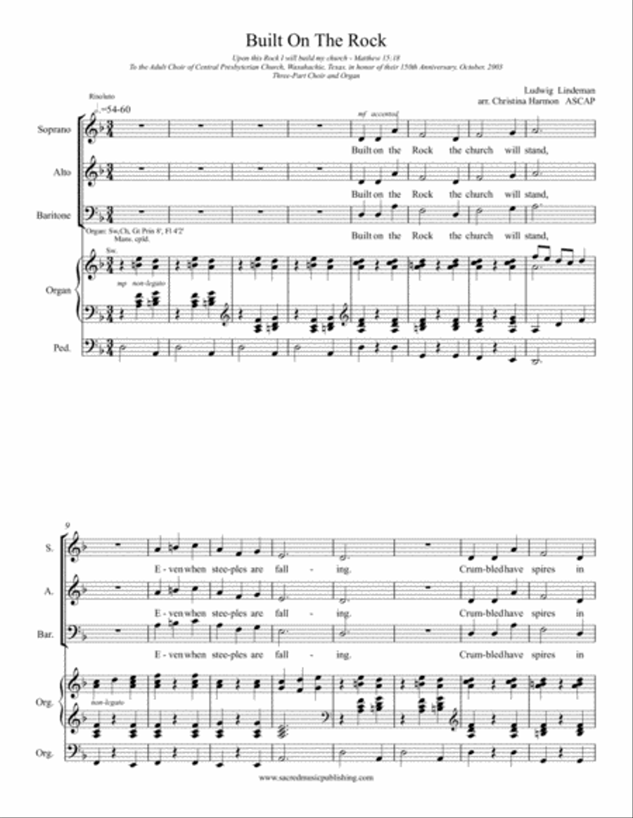 Built On The Rock- SAB and Organ 3-Part scores gallery preview page 2