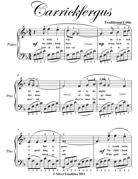 Carrickfergus Elementary Piano Sheet Music