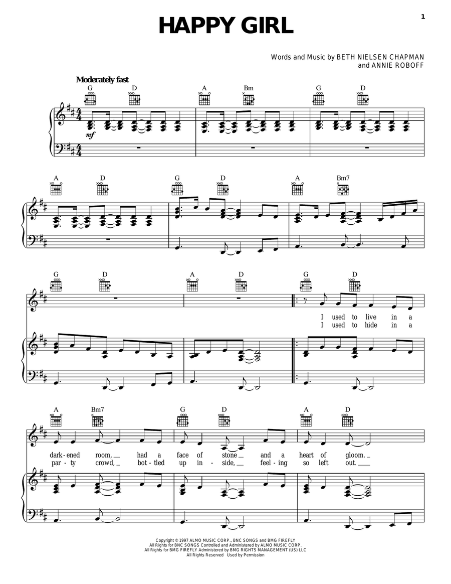 Happy Girl Happy Girl Piano, Vocal, Guitar scores gallery preview page 1