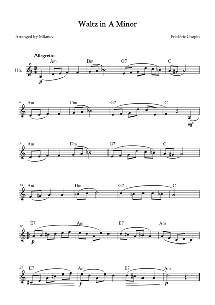 Waltz in A Minor | B. 150, Op. Posth. | Chopin | French Horn | Chords image number null