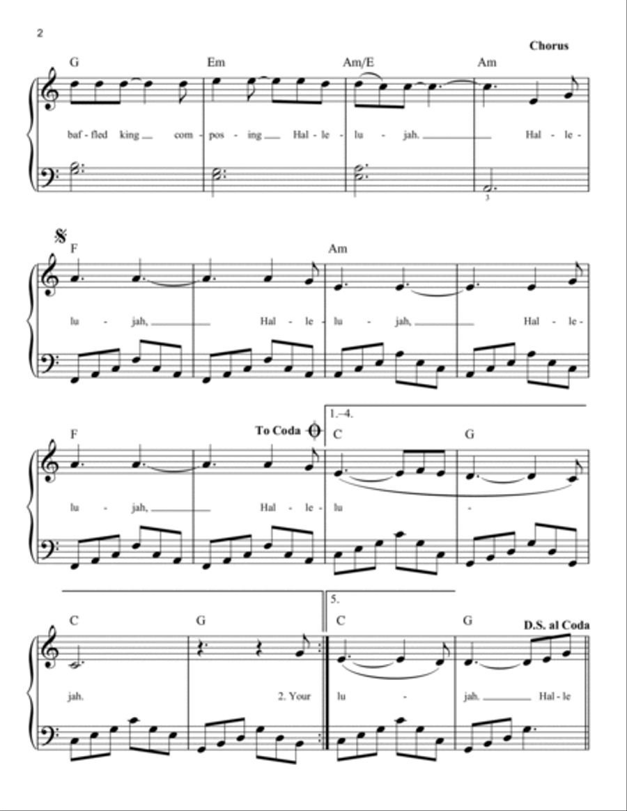 Hallelujah Easy Piano scores gallery preview page 2