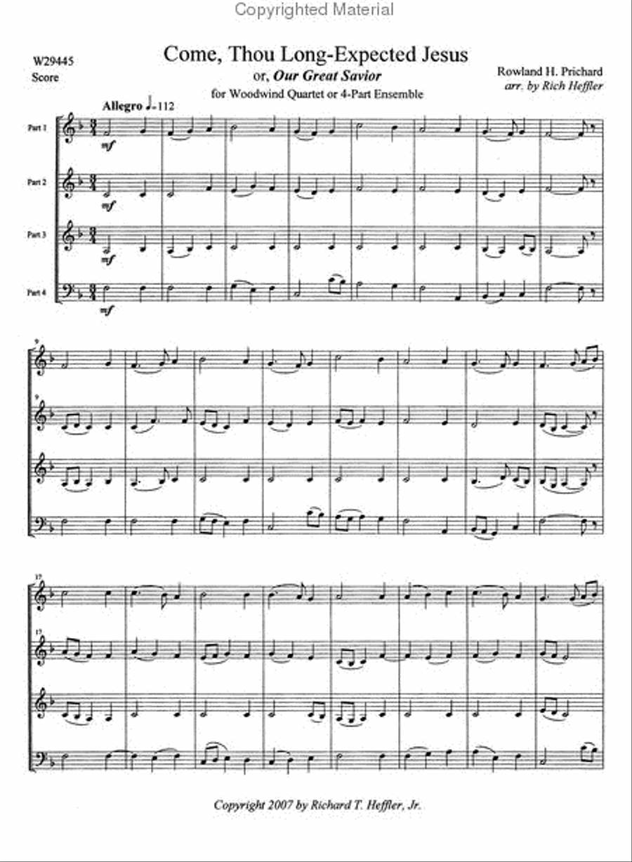 Come, Thou Long-Expected Jesus Woodwind Quartet scores gallery preview page 2