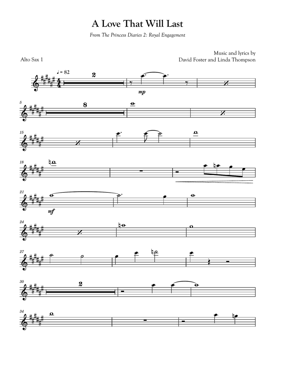 A Love That Will Last Alto Saxophone scores gallery preview page 1