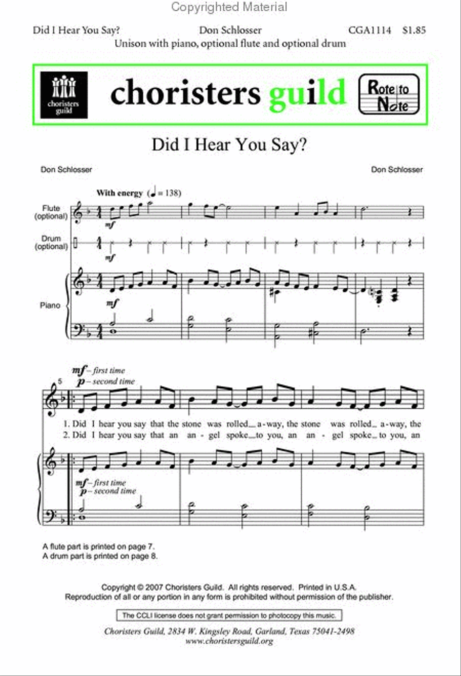 Did I Hear You Say Unison Choir scores gallery preview page 2