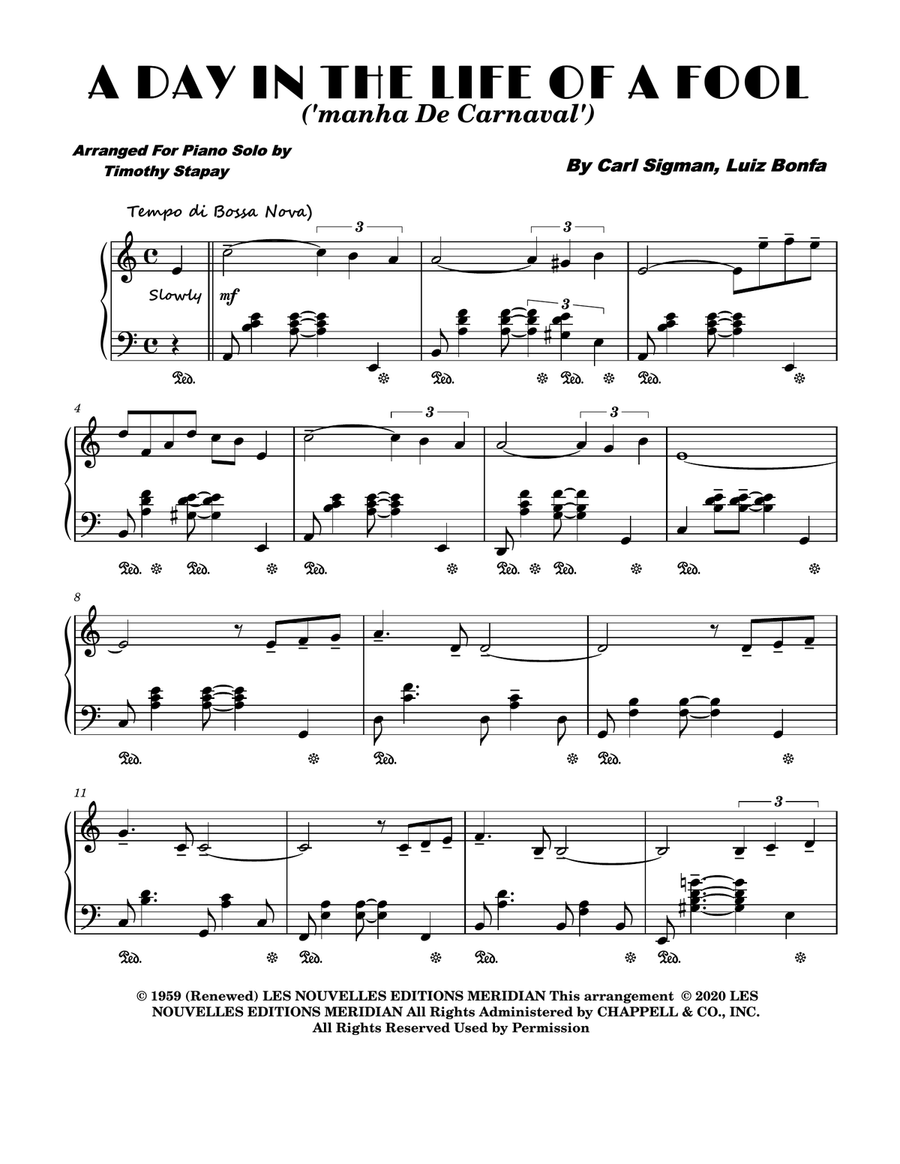 A Day In The Life Of A Fool (manha De Carnaval) Piano Solo scores gallery preview page 1