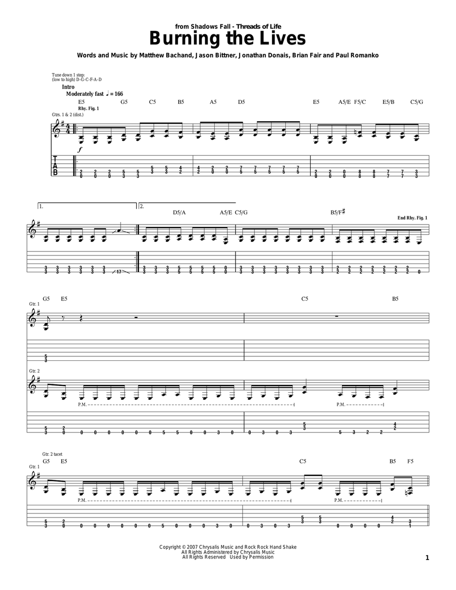 Burning The Lives Burning The Lives Electric Guitar scores gallery preview page 1