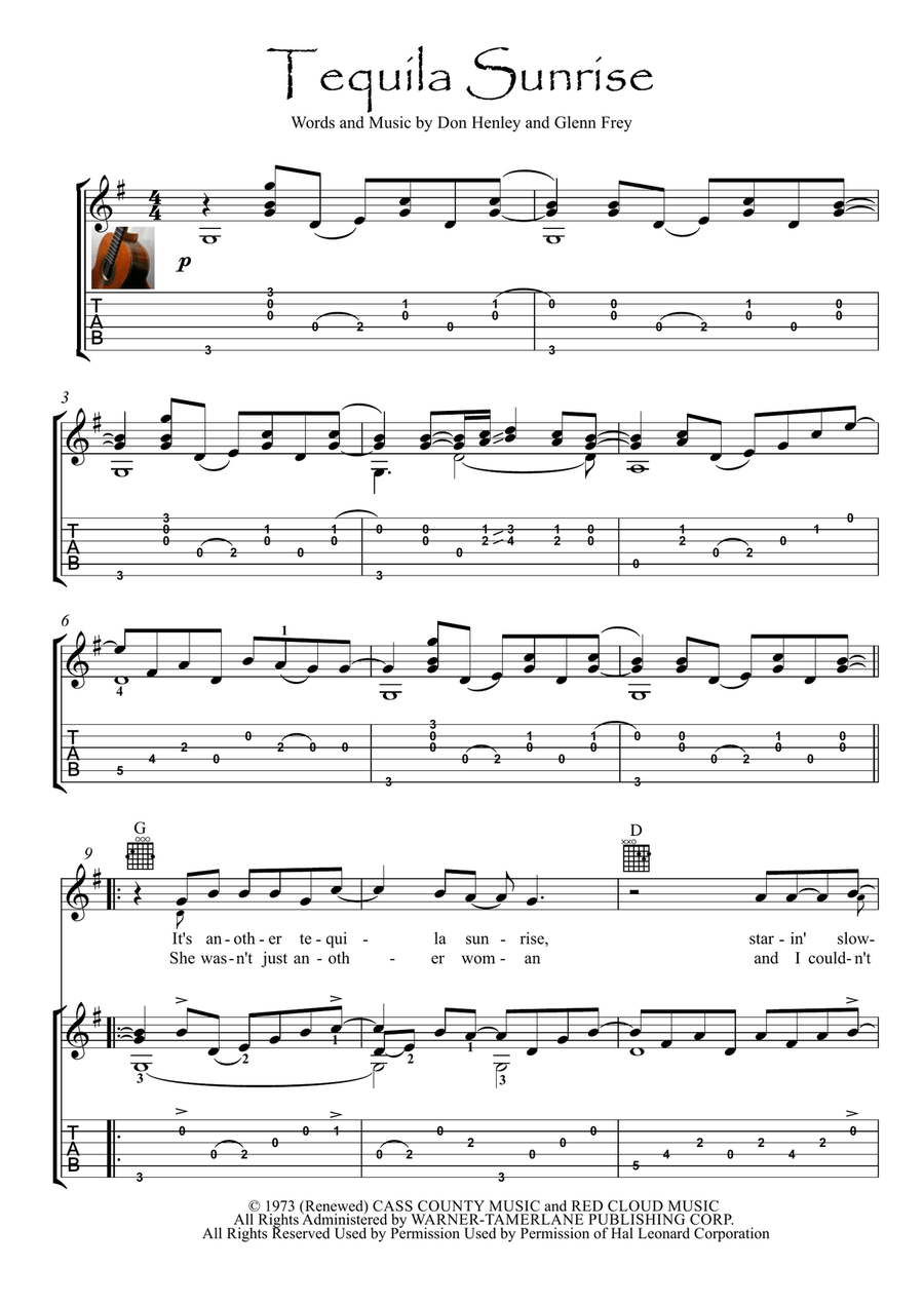 Tequila Sunrise Acoustic Guitar scores gallery preview page 1