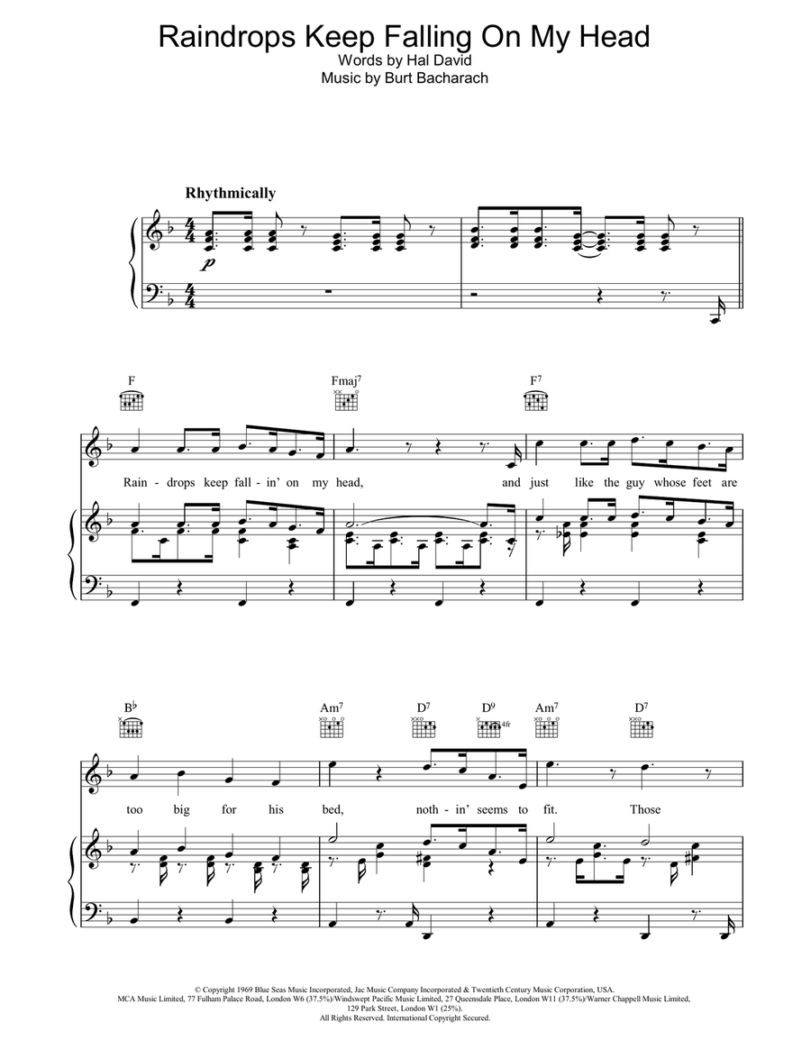 Raindrops Keep Fallin' On My Head Piano, Vocal, Guitar scores gallery preview page 1