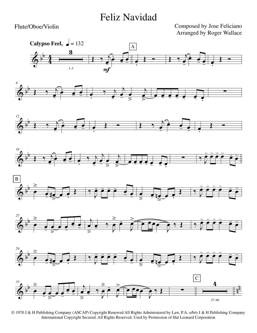 Feliz Navidad Flute Solo scores gallery preview page 1