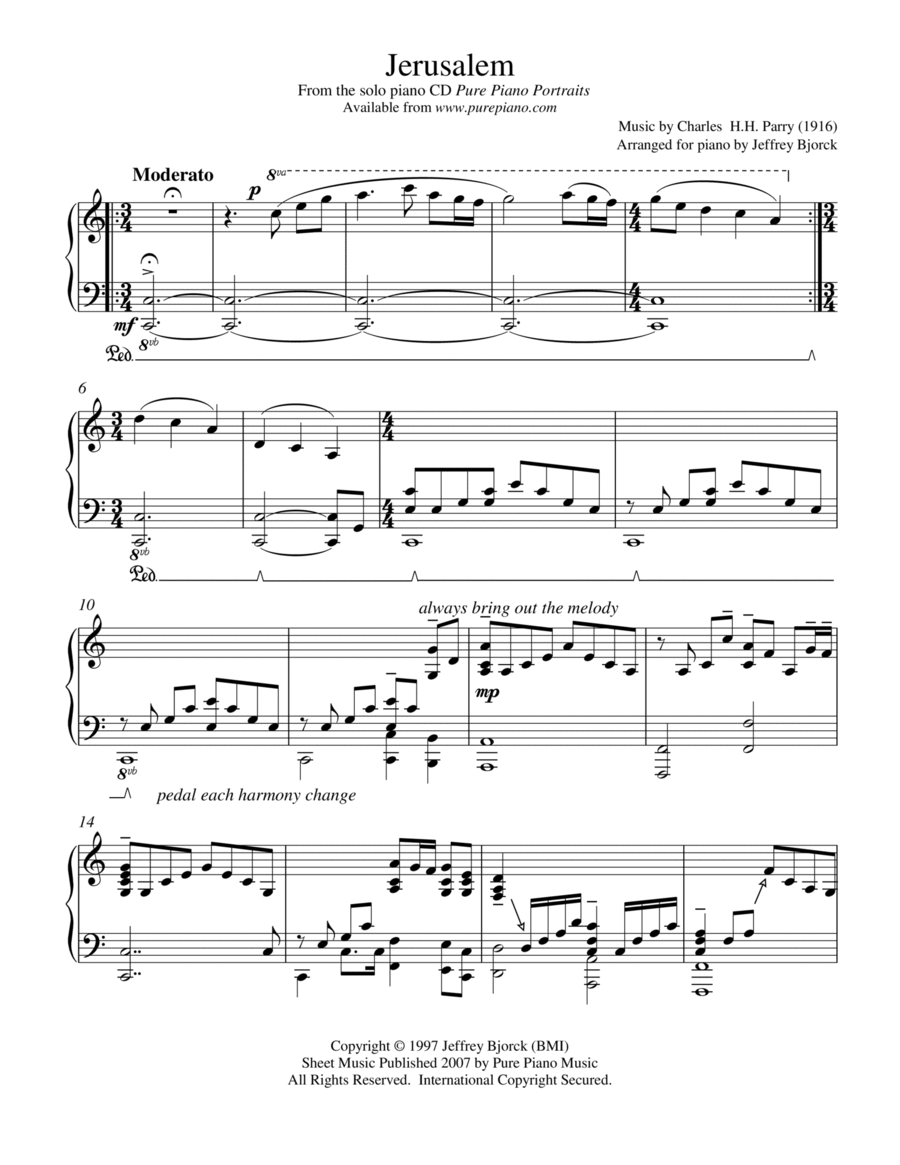 Jerusalem Piano Solo scores gallery preview page 1