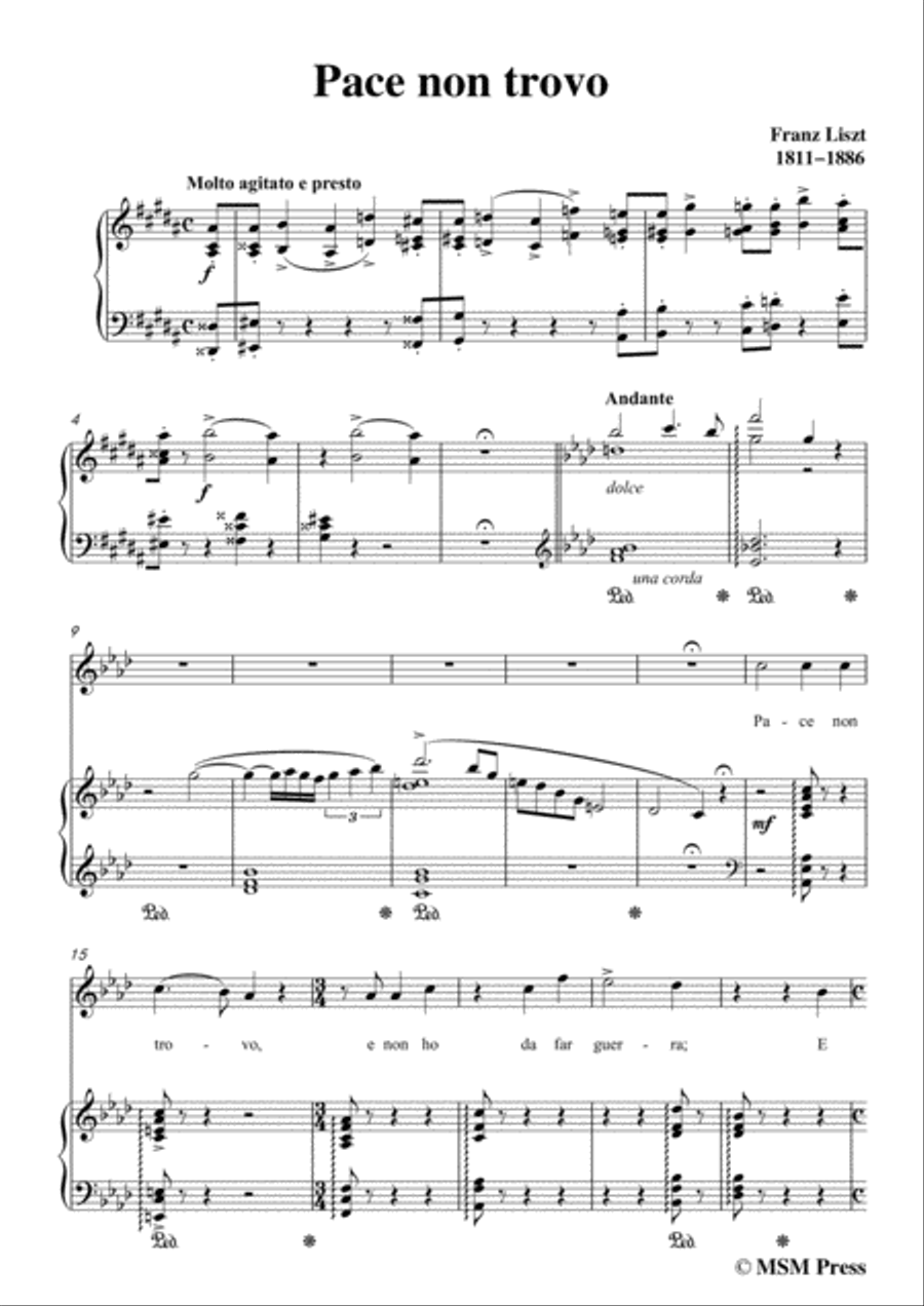 Liszt-Pace non trovo in f minor,for Voice and Piano Voice Solo scores gallery preview page 3