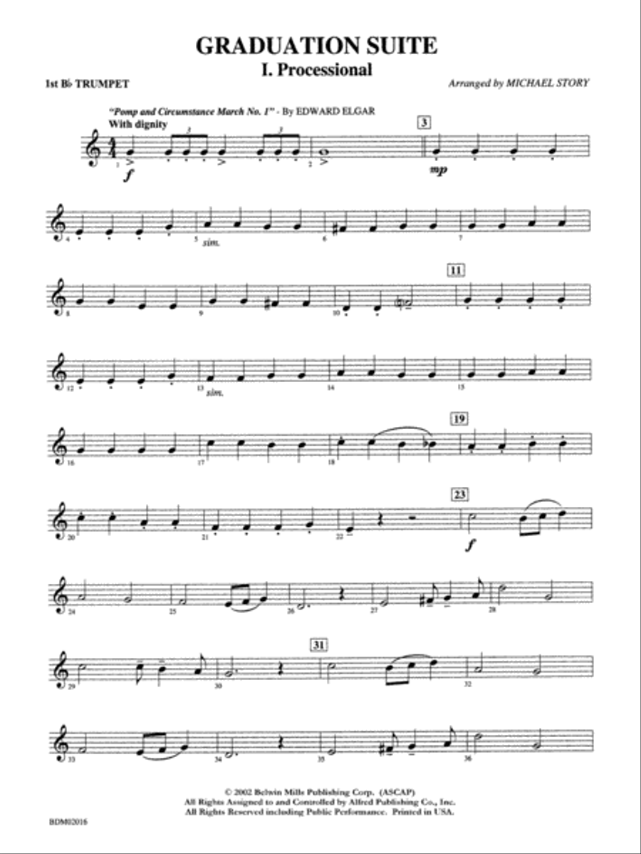 Graduation Suite (Processional: Pomp and Circumstance March No. 1 / Recessional: Rondeau from Premiere Suite): 1st B-flat Trumpet Concert Band scores gallery preview page 1