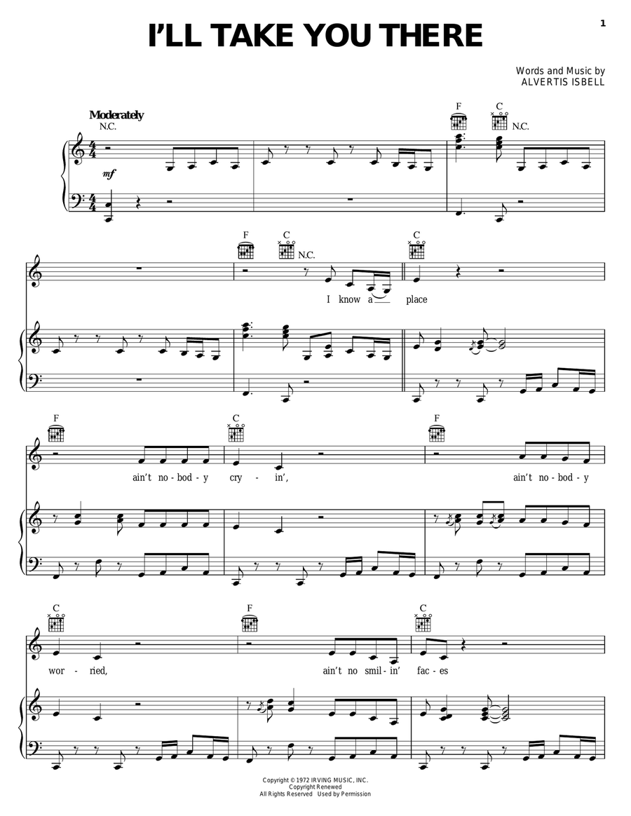 I'll Take You There Piano, Vocal, Guitar scores gallery preview page 1