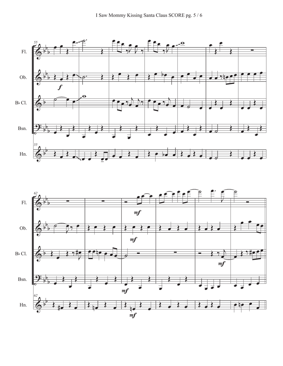 I Saw Mommy Kissing Santa Claus Woodwind Quintet scores gallery preview page 6