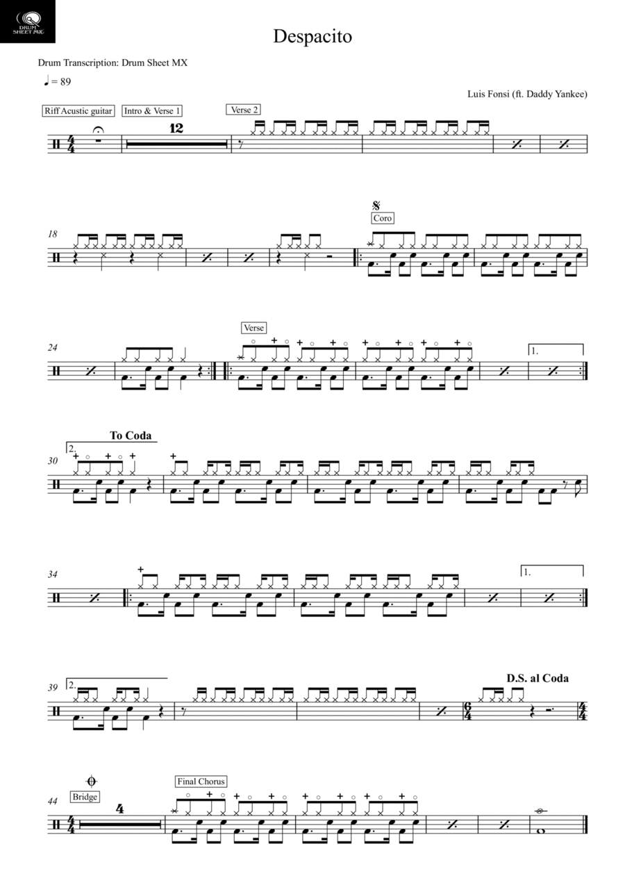 Despacito Drum Set scores gallery preview page 1