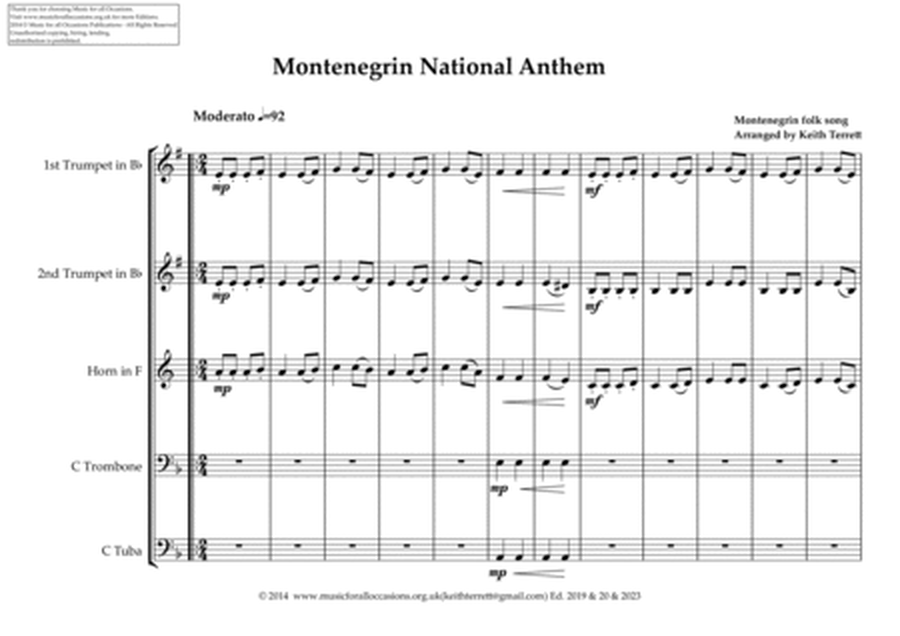 Montenegrin National Anthem for Brass Quintet (MFAO World National Anthem Series) image number null