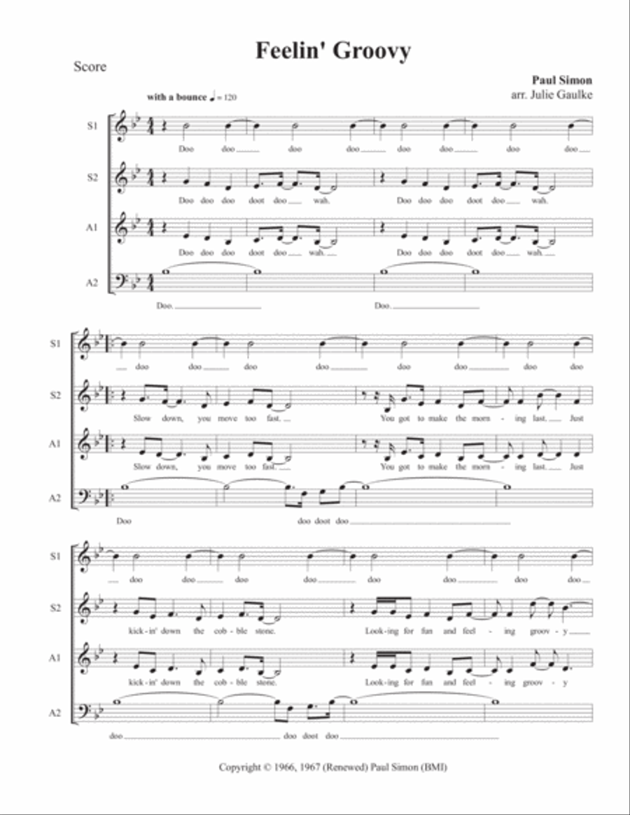 The 59th Street Bridge Song (feelin' Groovy) SSAA scores gallery preview page 1